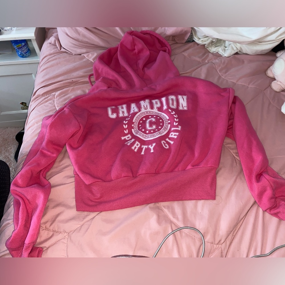 Y2k Pink cropped champion hoodie.